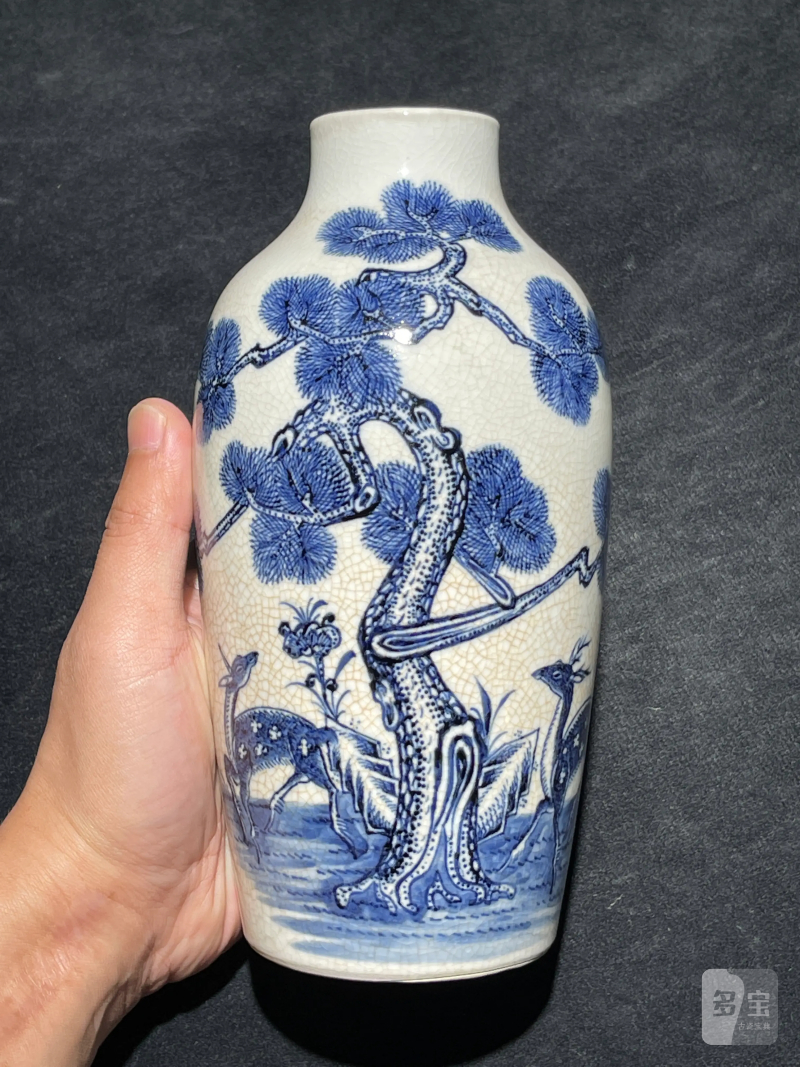 清乾隆 浆胎青花福禄寿纹莱菔瓶 - 图2